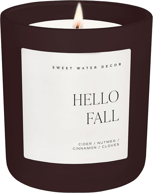 Sweet Water Decor Hello Fall Candle, Large 15oz Jar, Non-Toxic Soy Blend Wax Scented with Apple Cider & Spice, Long-Lasting Autumn Candle, Fall, Halloween & Thanksgiving Gift for Women, 70+ Hour Burn - Bloomnest