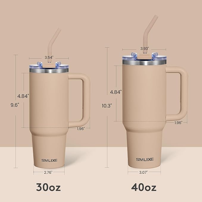 30 oz Tumbler with Handle, Tumbler with Lid and Straw, Double Wall Vacuum Insulated Travel Mug Stainless Steel Tumbler for Hot and Cold, Cupholder Friendly (Mocha) - Bloomnest