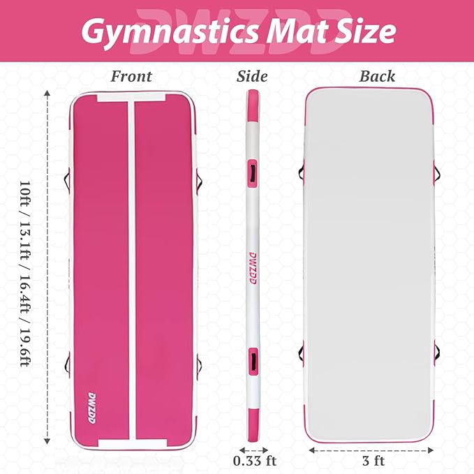 Dwzdd Gymnastics Air Mat 10ft/13ft/16ft/20ft Tumbling Mat Inflatable Gymnastics Tumble Track for Home/Gym/Training/Cheerleading/Water with Electric Pump - Bloomnest