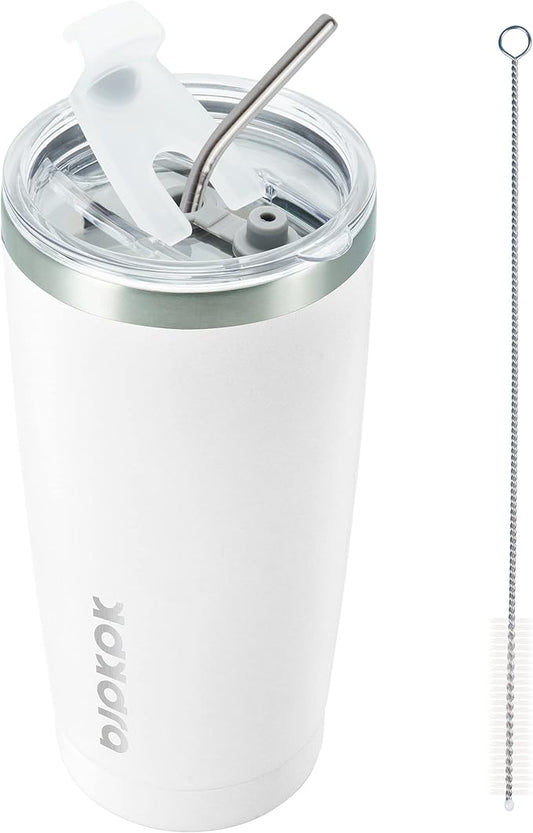 BJPKPK White Stainless Steel Tumbler With Lid And Straw 20 oz Insulated Tumblers Thermal Cup For Hot And Cold Drinks - Bloomnest
