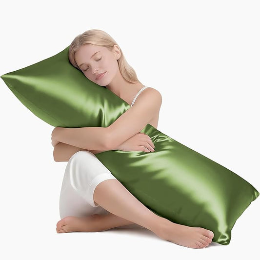 MR&HM Satin Body Pillow Cover, Soft and Breathable Body Pillow Case with Envelope Closure, Cooling and Silky Long Pillowcase for Hair and Skin,Grey (20x54, Sage) - Bloomnest