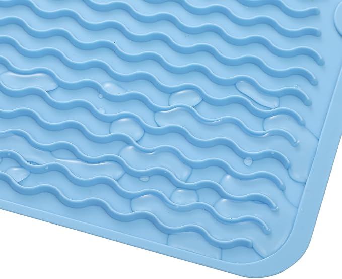 Silicone Dish Drying Mat for Multiple Usage,Easy clean,Eco-friendly,Heat-resistant Silicone Mat for Kitchen Counter or Sink,Refrigerator or Drawer liner Light Blue M 12 inches x 12 inches - Bloomnest