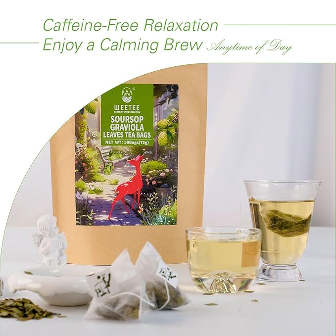 WT WEETEE Soursop Leaves Tea Bags 50 Count, Made with 100% Pure Soursop Graviola/Guanabana Leaves, Natural Caffeine-free Herbal Tea, Corn Fiber Tea Bags - Bloomnest