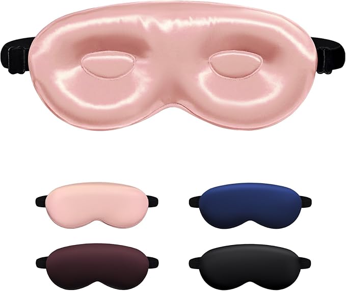 Luxury 22 Momme 100% Mulberry Silk Sleep Mask – 3D Eye Mask with Adjustable Strap, Gentle on Skin and Eyes, Provides Complete Light Blockage for Deep Sleep (Pink, Adjustable) - Bloomnest