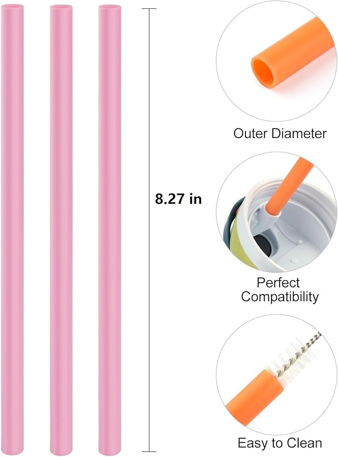 Straws Replacement Compatible with Owala Freepsip 24oz,32oz Water Bottle,Replacement Parts For Owala Free Sip Sway 30 oz,Include 6 BPA-FREE Straws and 1 Cleaning Brush,Pink Bubrike
