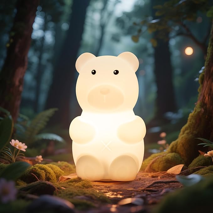 Night Light for Kids, Rechargeable Dimmable Silicone LED Nightlight with 7 Colors, Baby Nursery Night Lamp, Touch Squishy Lamp, Cute Gifts for Girls, Boys, Toddler Room Decor, Bear - Bloomnest