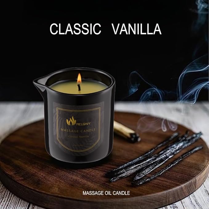 MELONY Massage Oil Candle for Pure Relaxation- 8.1 oz- Moisturizing Essential Oil Body Massage Candle for Home Spa- Amazing Gift for Women & Men (Classic Vanilla) - Bloomnest