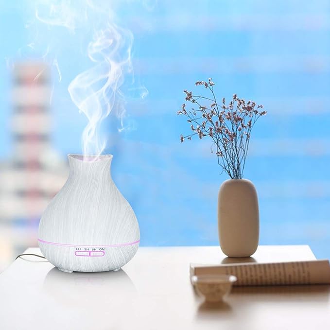 BZseed Aromatherapy Essential Oil Diffuser 550ml 12 Hours White Wood Grain Aroma Diffuser with Timer for Large Room, Home, Baby Bedroom, Waterless Auto Shut-Off, 7 Colors Lights Changing - Bloomnest
