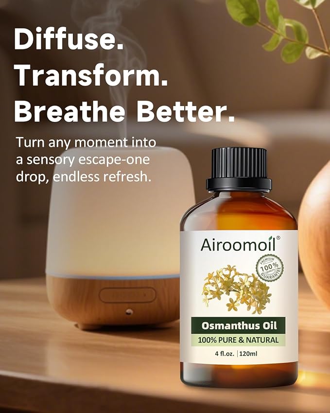 Osmanthus Essential Oil, 100% Pure Natural Osmanthus Oil, Premium Essential Oil for Diffusers, DIY Candles, Soaps, Room & Linen Sprays, Aromatherapy, Blending, 4 Fl Oz / 120ml Airoomoil