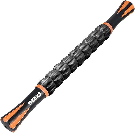 Muscle Roller Massage Roller Stick- Deep Tissue Fascia Blaster for Myofascial Pain Relief, Lymphatic Drainage & Body Sculpting, Handheld Physical Therapy & Recovery Tool (Orange black-18 inch) - Bloomnest