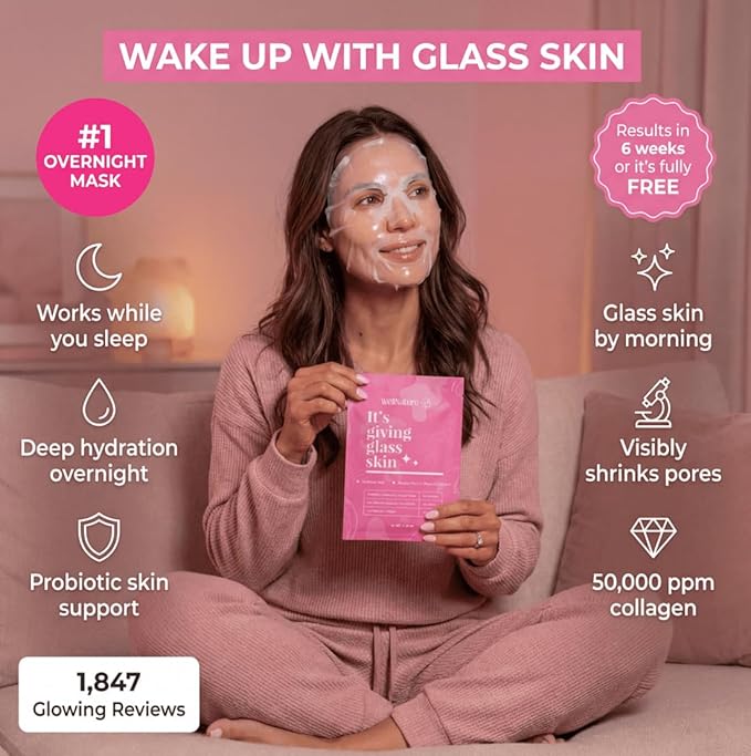 IT'S GIVING GLASS SKIN™ The Original Overnight Real Deep Mask - Hydrating Hydrogel Turns Transparent Sleep Mask Bio-Collagen Oligo-Hyaluronic Acid, Valentine's Day Skincare Gift, Pack of 4 - Bloomnest
