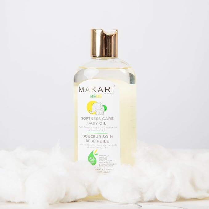 Makari Softness Care Baby Oil with Sweet Almond, Chamomile & Vitamins C & E, Hypoallergenic & Paraben-Free, Ideal for All Skin Types, Formulated for Sensitive and Delicate Newborn Skin - Bloomnest