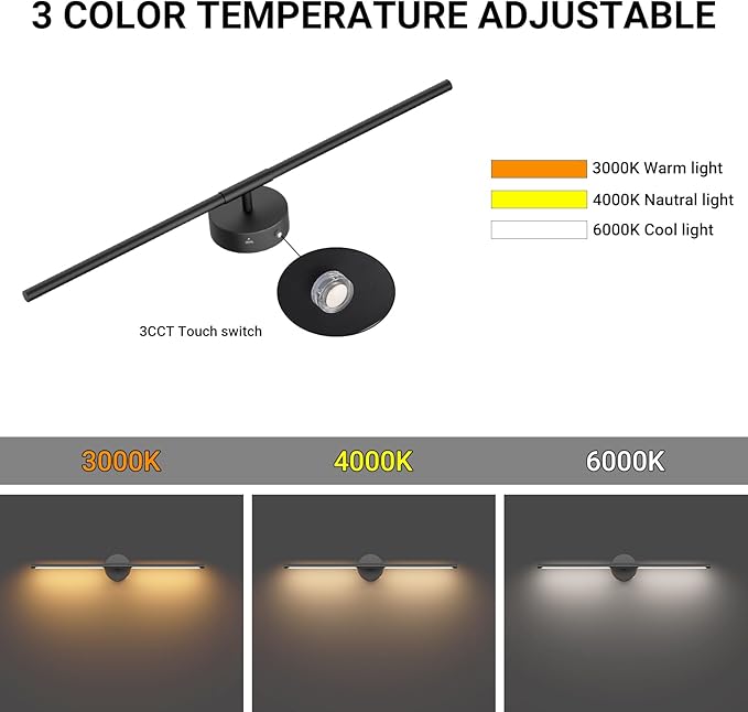 Tipace Battery Operated Wall Sconce with Remote Control,Wall Sconces Set of Two,3000K-6000K LED Wall Light for Bedroom,Hallway,Background Wall,350°Rotate,28 Inch,Black(2 Pack) - Bloomnest