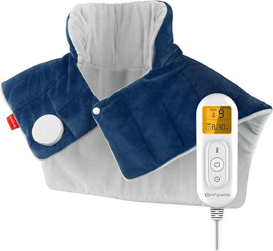 Comfytemp Heating Pad for Neck and Shoulders and Back, 2.6lb Weighted Electric Heat Pad FSA Eligible, Large HSA Heated Wrap, 9 Heat Settings & 11 Timer, Gifts for Women Men Mom Dad, Dark Blue - Bloomnest