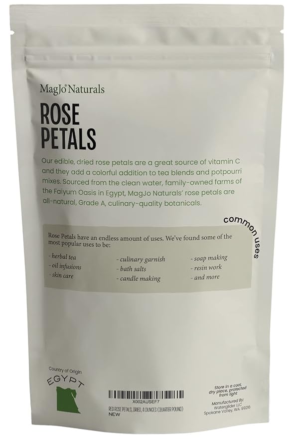 MagJo Naturals Red Rose Petals, Dried, Culinary Grade A, Harvested from Faiyum Oasis in Egypt (4 oz) - Bloomnest