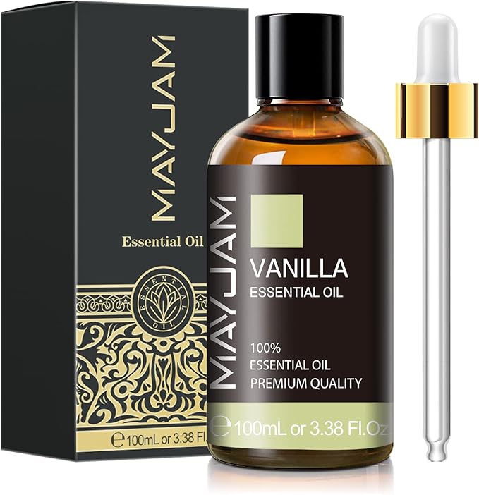 Vanilla Essential Oil 100ml, MAYJAM Premium Essential Oils for Aromatherapy, Diffuser, Soap Making, Candle Making, Large Bottle Vanilla Oil with Gift Box(3.38fl.oz) - Bloomnest