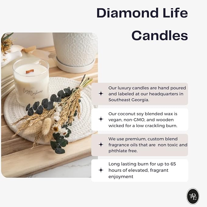 Home Cozy Cashmere Sandalwood & Vanilla Luxury Scented Soy Candle - Fall & Year Round Fragrance/9oz Clear Jar /65 Hour Burn Time/Made in The USA - Bloomnest