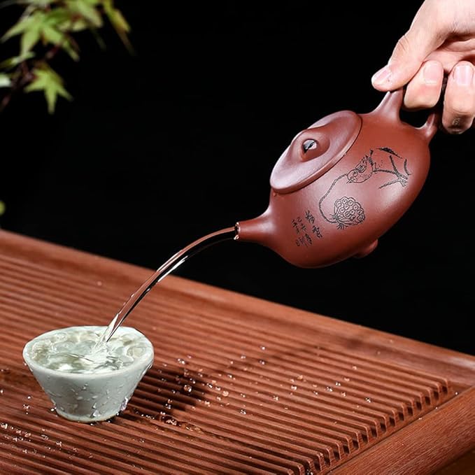 Yixing Clay Teapot 9oz Chinese Zisha Clay Shipiao Lotus Pot Purple Mud Kungfu Tea Set Kettle - Bloomnest