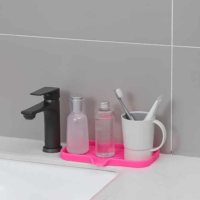 Silicone Bathroom Soap Dishes with Drain Spout-Bathroom and Kitchen Sink Organizer,Sponge Holder,Dish Soap Tray,Perfect for Dispenser,Scrubber,Bottle,Cup on Sink or Counter-Rose 9.6"×5.3" - Bloomnest