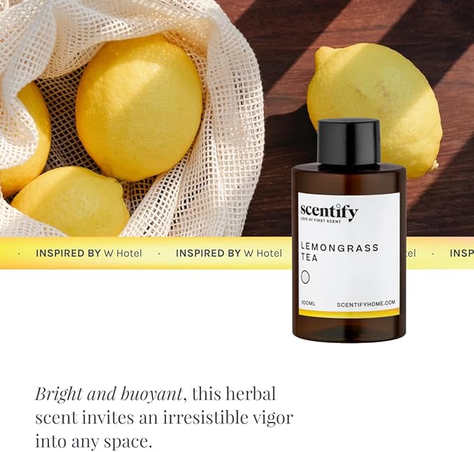 Scentify Lemongrass Aroma Oil Refill Scent for Oil Diffusers - Lemongrass, Clove, Musk Scents - Luxurious Relaxing Aromatherapy Diffuser Fragrance 100ml, 3.38 oz Scentify