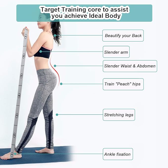 Stretch Strap, Elastic Yoga Stretching Strap, Multi-Loop for Physical Therapy, Pilates, Yoga, Dance & Gymnastics Exercise and Flexible Pilates Stretch Band - Bloomnest