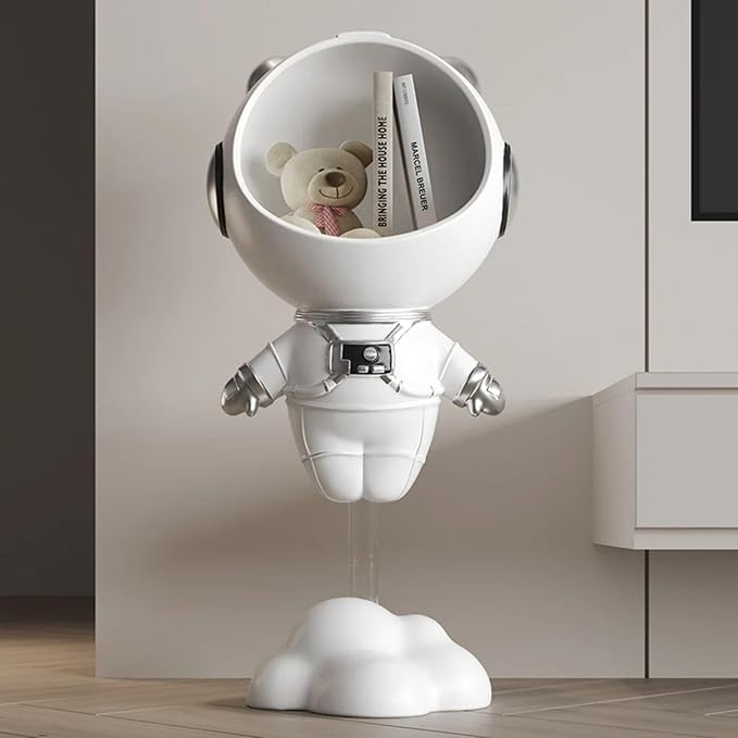 Modern Astronaut Statues White Spaceman Sculpture Floor Figurine Ornament End Side Table with Storage for Home Decoration - Bloomnest