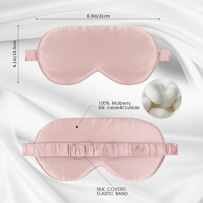 Silk Eye Mask for Sleep for Women/Men/Adults Blackout 100% Mulberry Silk Sleeping Mask for Travel/Plane/Side Sleeper with Elastic Strap,Pink - Bloomnest
