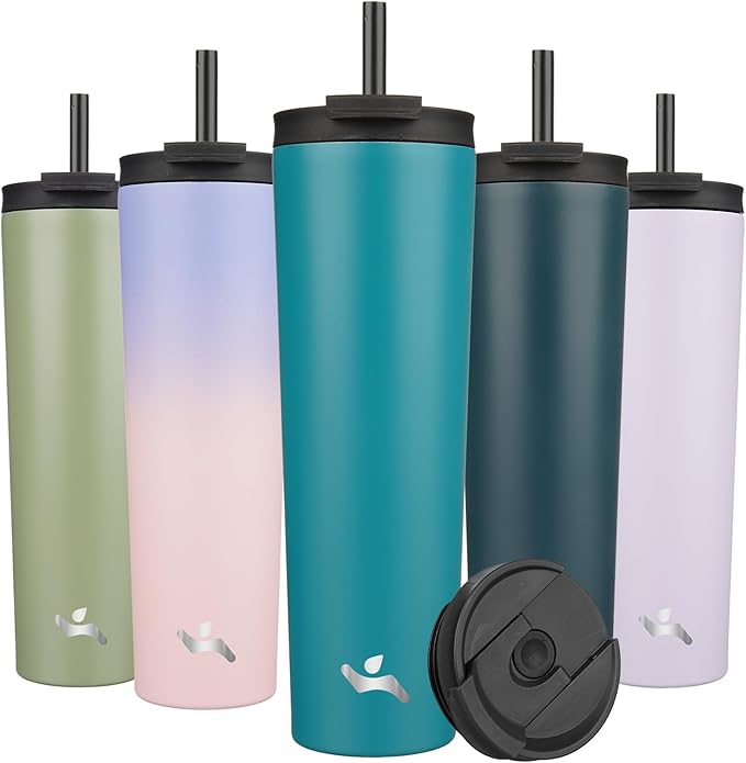 34 OZ Insulated Tumbler with Lid and 2 Straws Stainless Steel Water Bottle Vacuum Travel Mug Coffee Cup,Blue - Bloomnest