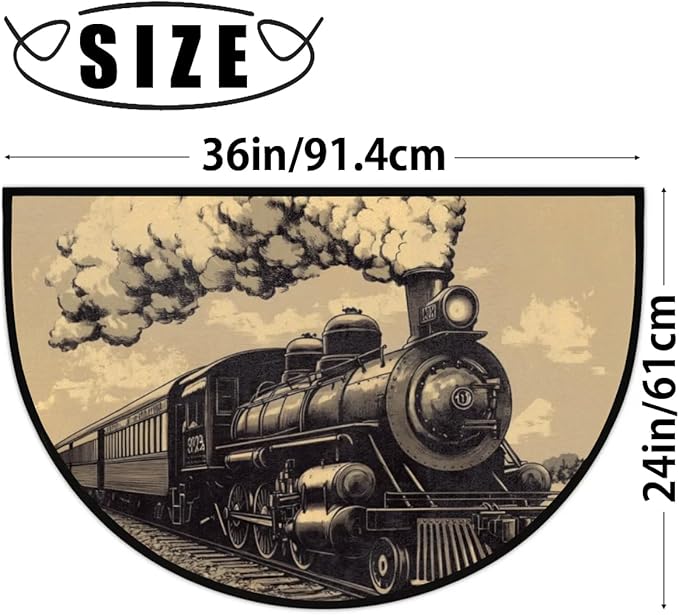 Half Round Door Mat,Old Train Steam Locomotive Half Circle Rug for Home Decor Floor Indoor Outdoor Non-Slip Washable Steam Train Half Moon Rug Doormat 36X24 Inch - Bloomnest