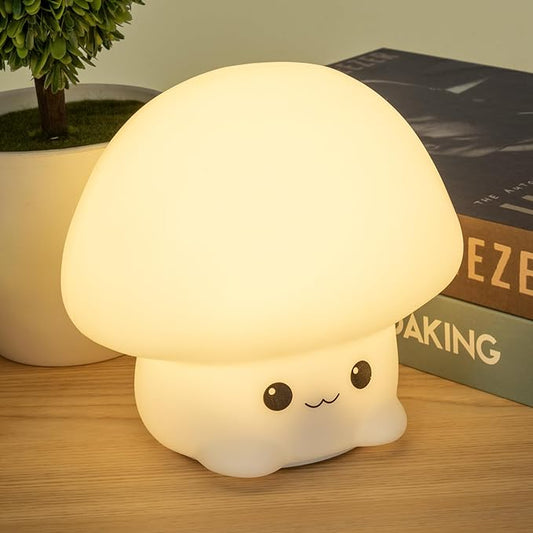 LED Squishy Animal Night Light - 2 Level Dimmable Nursery Lamp for Kids, Rechargeable Touch Lamp, Cute Dorm Decor - Perfect Baby Boys Girls Gift (Cartoon Mushroom) - Bloomnest