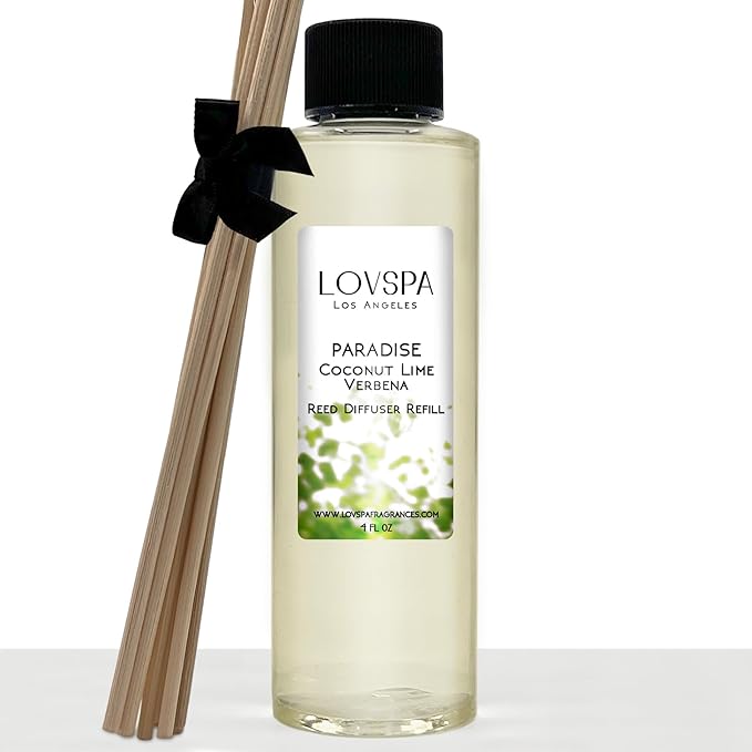LOVSPA Paradise Coconut Lime Verbena Diffuser Oil - Luxury Essential Oils for Diffuser Refill & Air Freshener Room Spray - Long-Lasting Home Fragrance, Scented Oil for Diffusers, USA Made, 4oz - Bloomnest