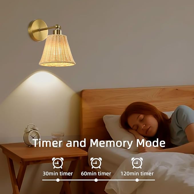 Battery Operated Wall Sconce Set of Two, Rechargeable Bamboo Wall Sconces with Remote RGB 15 Colors Dimmable, Farmhouse Boho Wall Lights for Bedroom Living Room Entryway - Bloomnest