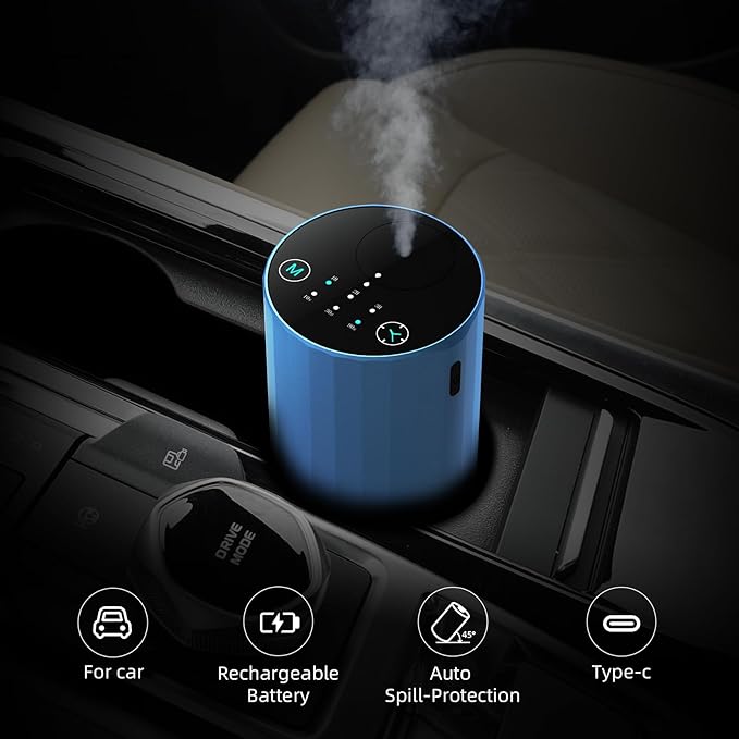 Waterless Essential Oil Diffuser Aromatherapy Scent Diffusers for Home Large Room, Bedroom, Car, Office, Desk, Battery Operated Mini Portable Air Freshener (Blue) - Bloomnest