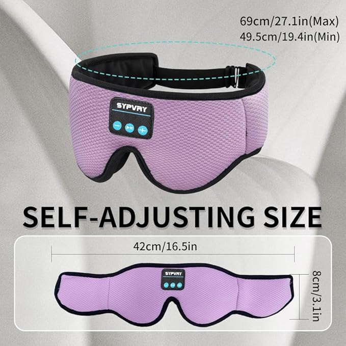 Sleep Mask Bluetooth Headphones Soft Wireless Headband Eye Mask Blackout with Microphone (Purple) - Bloomnest