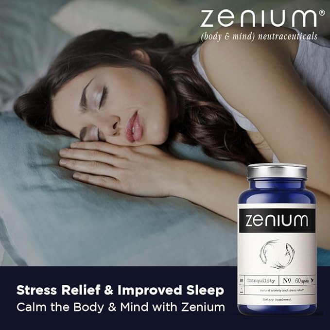 Zenium - Relieve Stress, Tension, Worry, Nervousness, & Irritability | Calm The Mind & Body | Ayurvedic | Natural Relief Supplement | Boosts Mood | Ashwagandha, L-Theanine, GABA, Rhodiola |60 Capsules - Bloomnest
