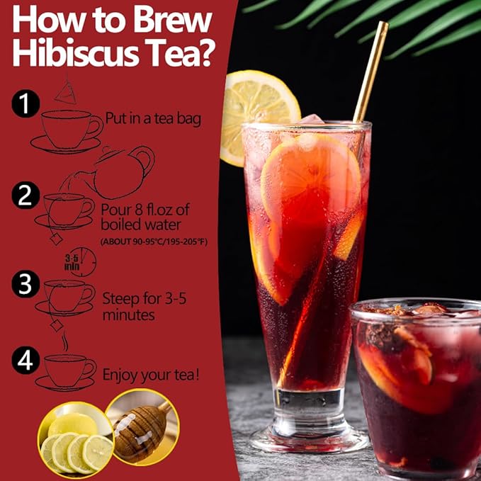 Premium Hibiscus Tea Bags,60 Tea Bags 2g /4.24 Oz,100% Pure Dried Hibiscus Flower,Natural & No Additives,Caffeine Free. - Bloomnest