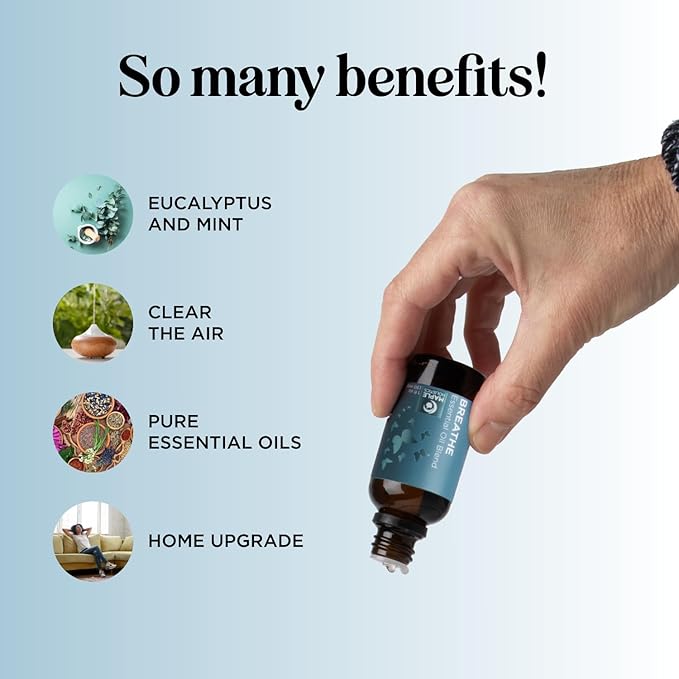 Breathe Essential Oil for Diffuser - Invigorating and Refreshing Breathe Essential Oil Blend with Eucalyptus Peppermint Tea Tree and Mint for Diffusers for Home and Shower Aromatherapy (1 Fl Oz) - Bloomnest