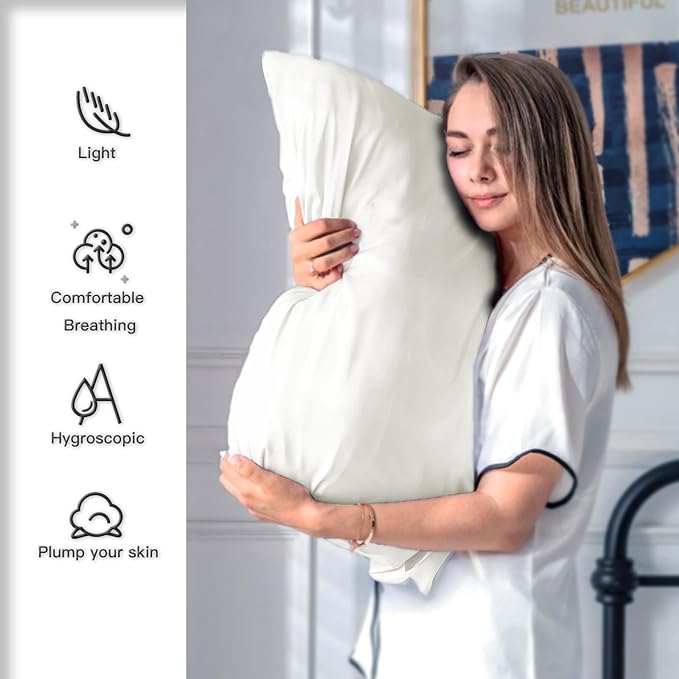 Mulberry Silk Pillowcase for Hair and Skin Pillow Case with Hidden Zipper Soft Breathable Smooth Cooling Silk Pillow Covers for Sleeping (Ivory, King,1Pcs) - Bloomnest