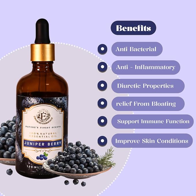 Luxurious Juniper Berry Essential Oil by Enhanced Essentials| Slow Distilled & Pure| for Home,Diffusers,Skin & Hair Care,Aromatherapy,Bath,Perfume,Soap & Candle Making|with Glass Dropper|100 ml Bloomnest