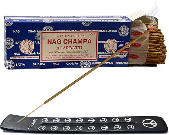 TRUMIRI Incense Stick Holder Bundle with Satya Sai Baba Nagchampa 250g Bulk Incense Sticks Nag Champa Agarbatti - Pack of 1 (Approx 250 Insence-Sticks) - Bloomnest