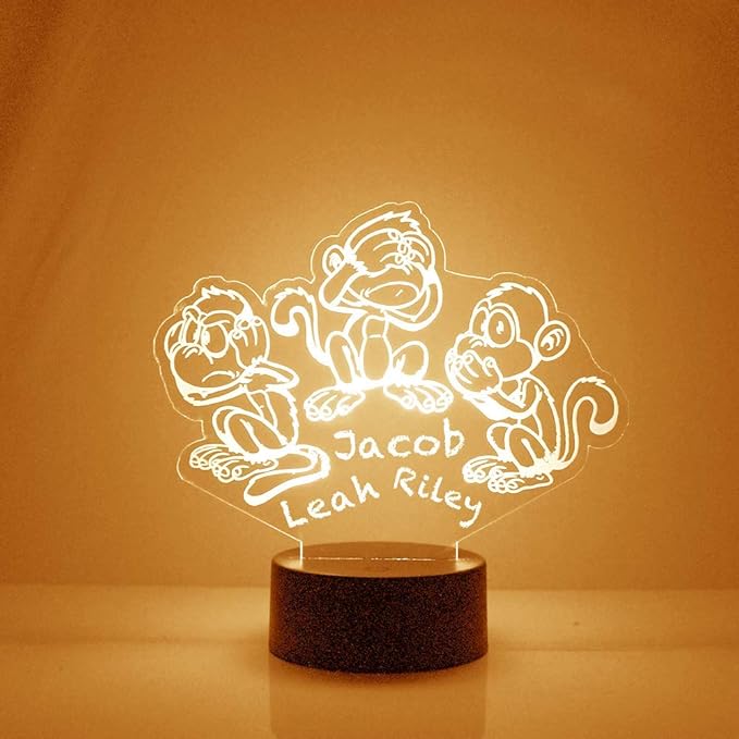 Monkey See Monkey Do Custom 3D Illusion Lamp with Remote | LED Night Light with Personalized Name, Logo, Image, Design | 4 Modes, 16 Light Colors | USB or Battery Power | Made in The USA - Bloomnest
