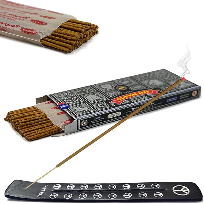 TRUMIRI Incense Stick Holder Bundle with Satya Super Hit 100g Incense Sticks - Pack of 1 (Approx 100 Sticks) - Bloomnest