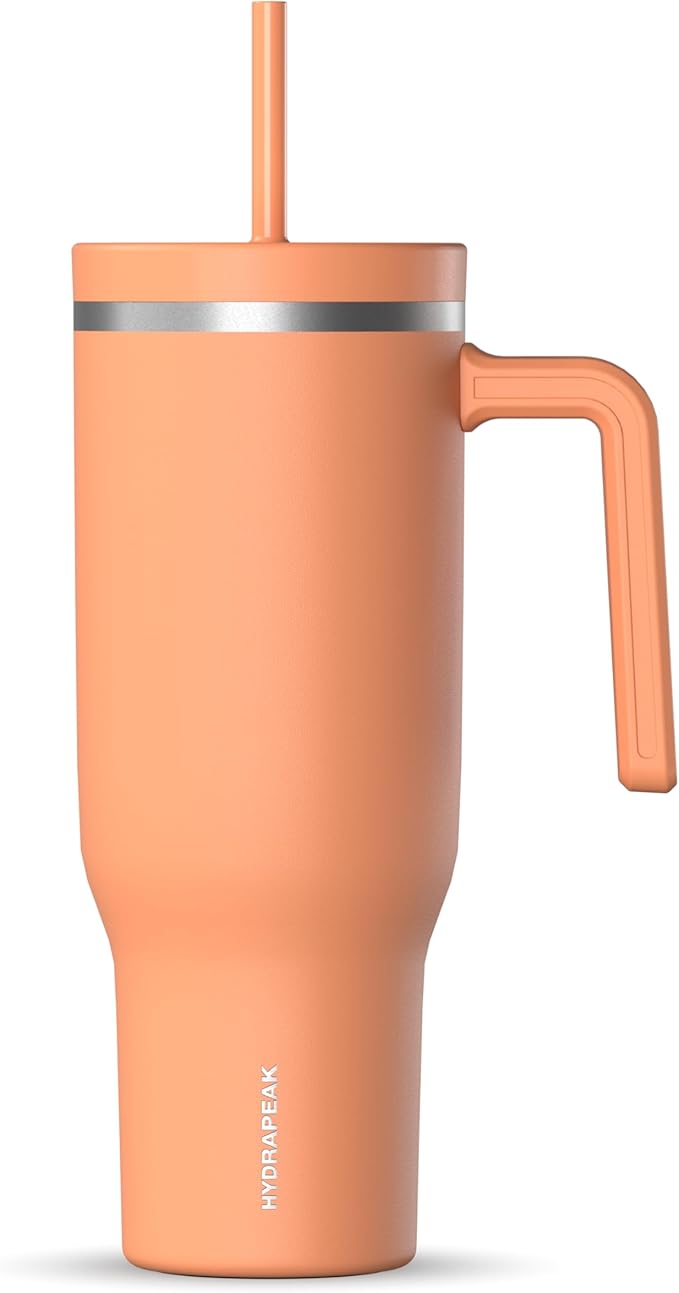 Hydrapeak Voyager 40 Oz Stainless Steel Tumbler with Handle, Insulated Water Bottle With Straw & Lid, Cupholder Friendly Reusable Travel Mug (Apricot Crush) - Bloomnest