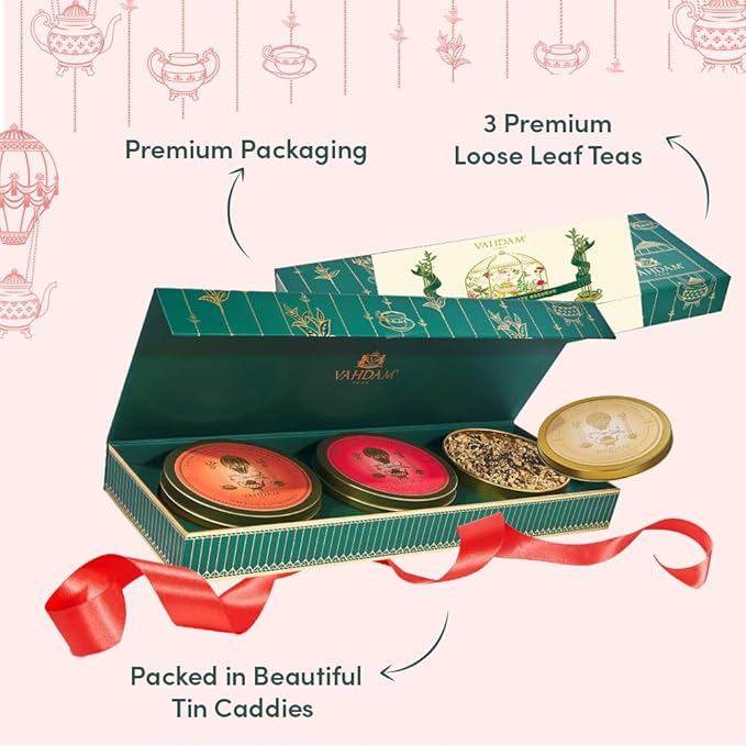 VAHDAM, Oprah's Favorite Tea Gift Sets | 3 Premium Chai Teas in Golden Tin Caddy Gift Box | Exotic Chai Tea Blends | Gluten Free, Non GMO | Gifts for Men And Women - Bloomnest