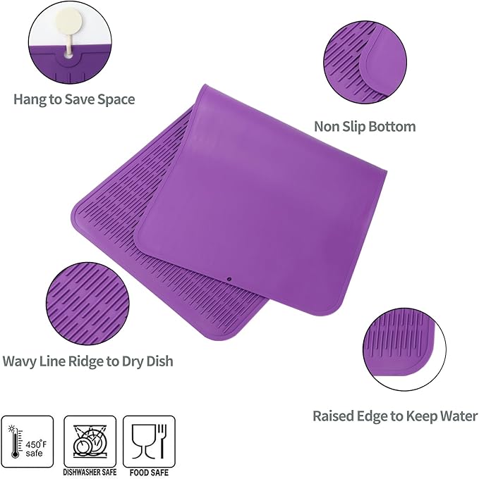 Silicone Dish Drying Mat for Multiple Usage,Easy clean,Eco-friendly,Heat-resistant Silicone Mat for Kitchen Counter or Sink,Refrigerator or Drawer Liner Purple 5XL 36inches x 18inches - Bloomnest