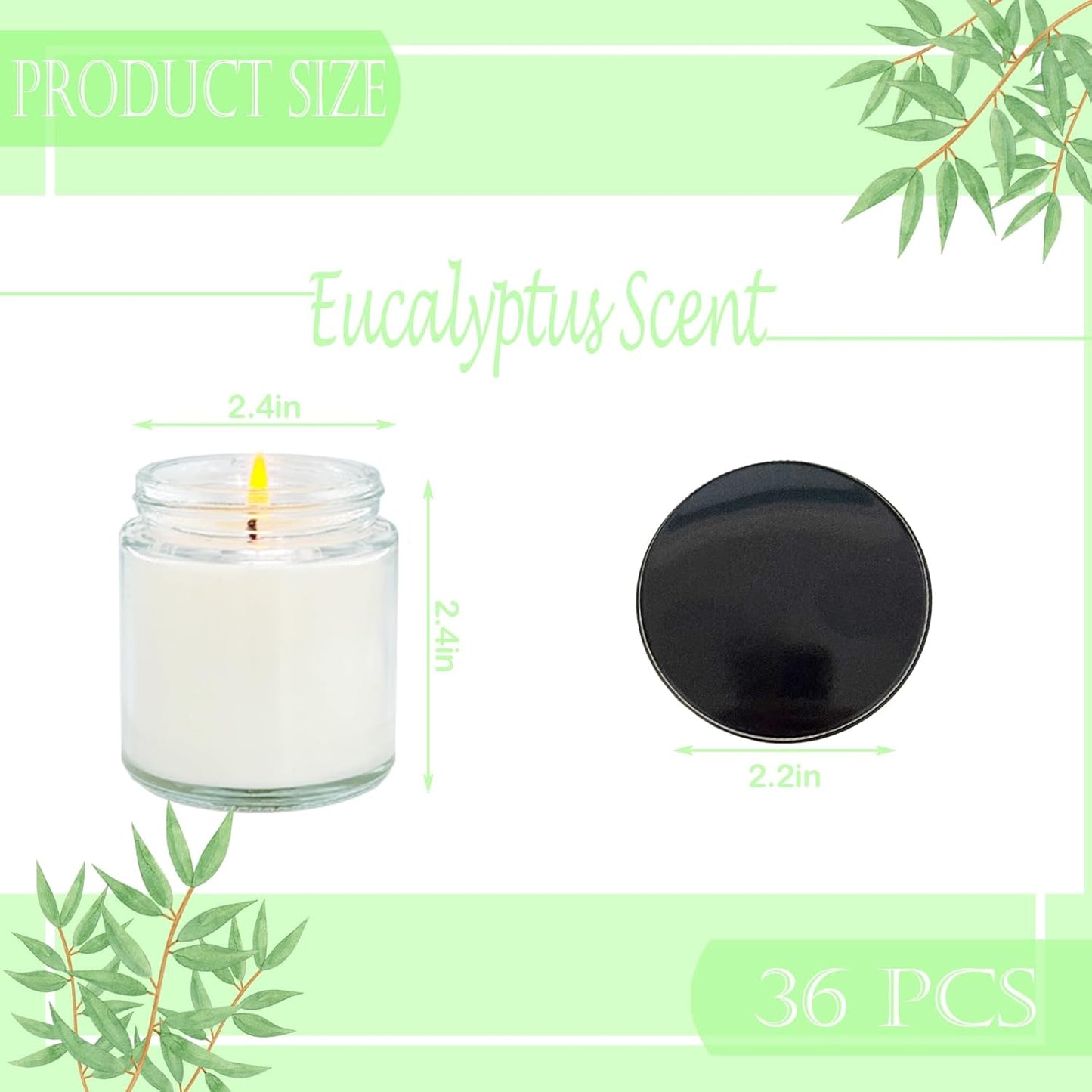 36 Pcs 4 Oz Mini Soy Candles,Eucalyptus Scented,Aromatherapy Candle,Bulk Candle Set，Great Stress Relieving Scented Candles for Girls as a Gift for Birthdays, Weddings and More!