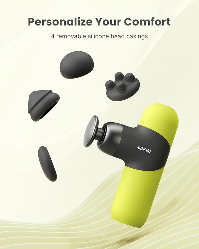 RENPHO Mini Thermal Massage Gun with Heat, Christmas Birthday Gifts for Women Men, Percussion Massager Gun Portable, Color Silicone Sleeves Travel Size with Carry Case, Neon Green - Bloomnest