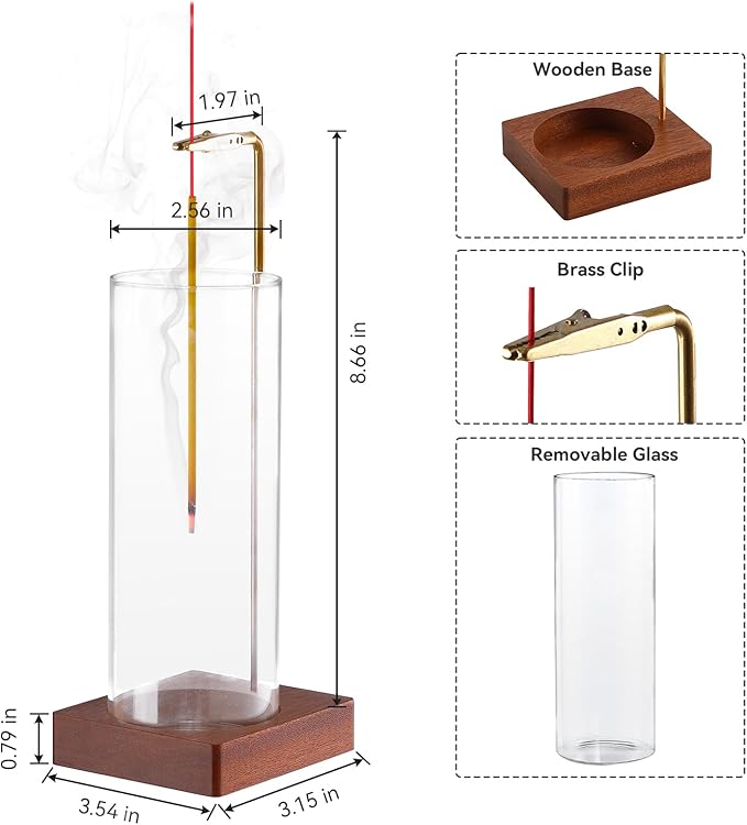 Incense Holder for Sticks, Insence-Stick Holder Ash Catcher with Removable Glass [Anti-Ash Flying], Mess-Free Incense Burner Holder, Perfect for Meditation Yoga Relaxation,Home Decor - Bloomnest