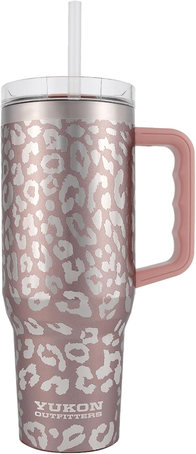 Yukon Outfitters Fit Forty 40oz Double Wall Vacuum Insulated Stainless Steel Tumbler with Reusable Straw & Ergonomic Handle | For Hot or Cold Beverage, Rose Gold Leopard - Bloomnest