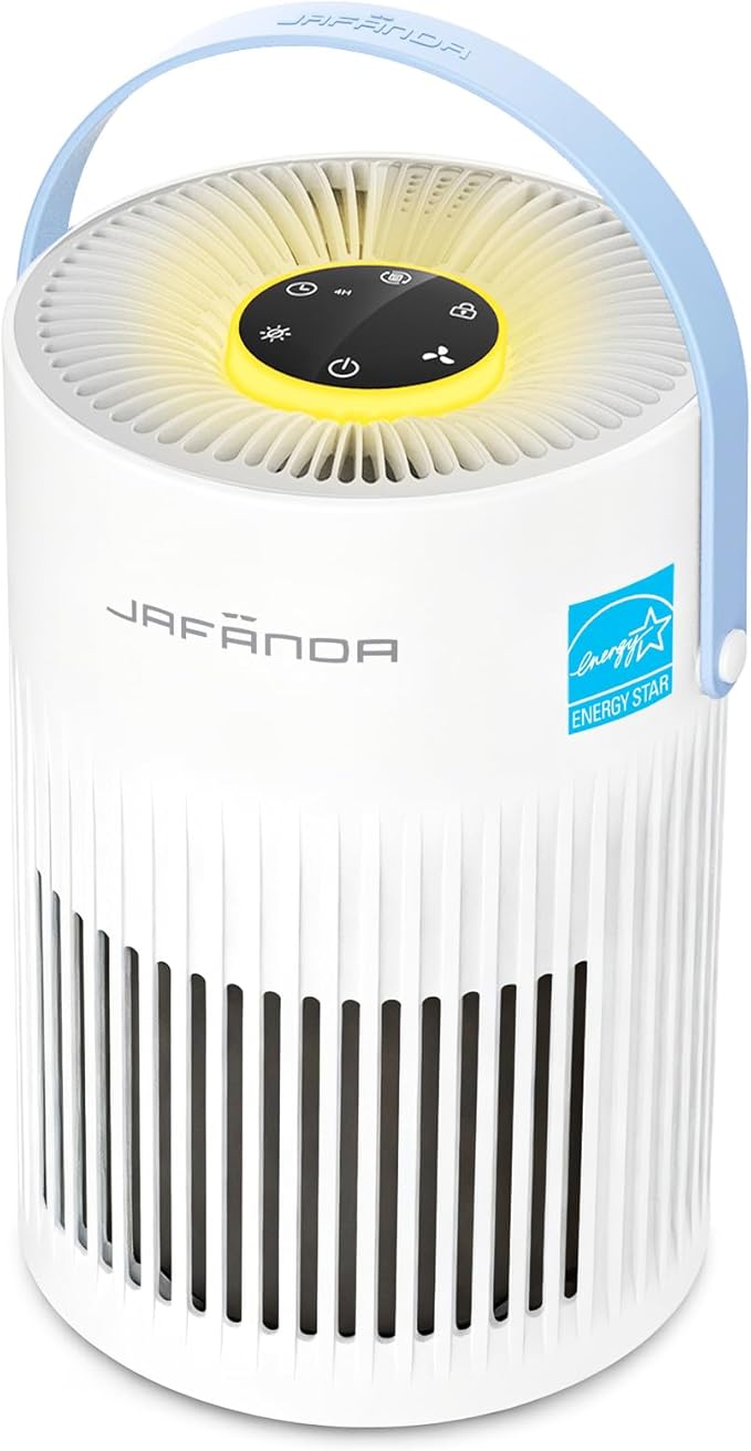 Jafanda Small Air Purifier JF068, 20dB Sleep Mode, Portable Air Cleaner with Handle, 3-Stage HEPA Filtration for Dust, Pollen, Pet Fur, Smoke, 7-Color Light for Home/Bedroom/Dorm/Office/Travel - Bloomnest